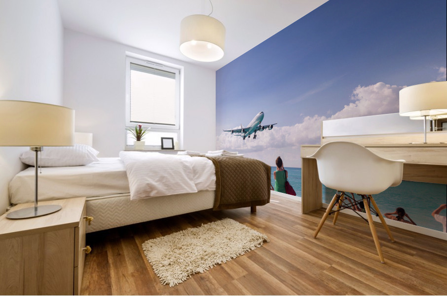 Airplane lands at Princess Juliana airport Mural print