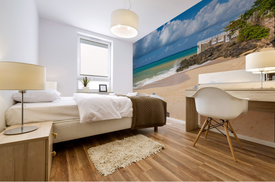 Reclining chairs and umbrella on Baie Rouge Mural print