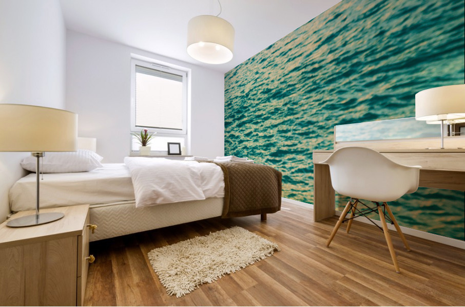 Womans head against infinity edge pool Mural print