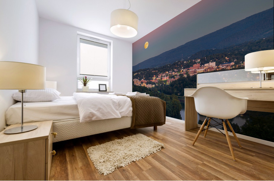 Moon rising above Downtown Morgantown Mural print