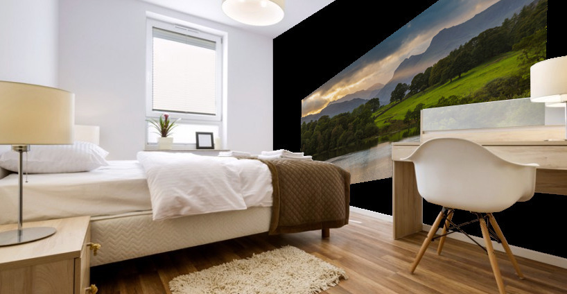 Sunset at Loughrigg Tarn in Lake District Mural print