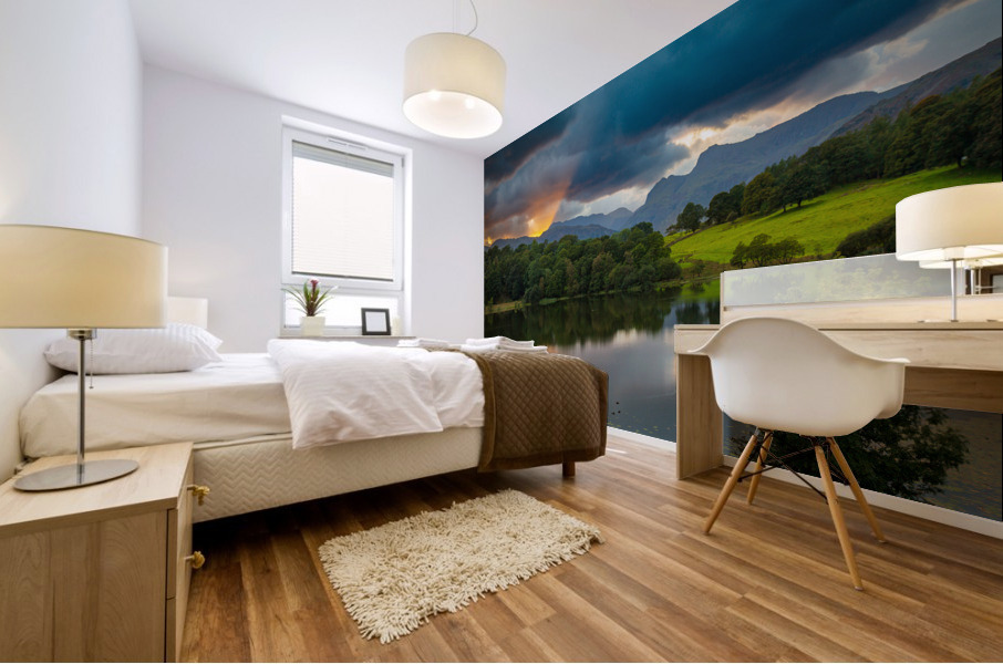Sunset at Loughrigg Tarn in Lake District Mural print