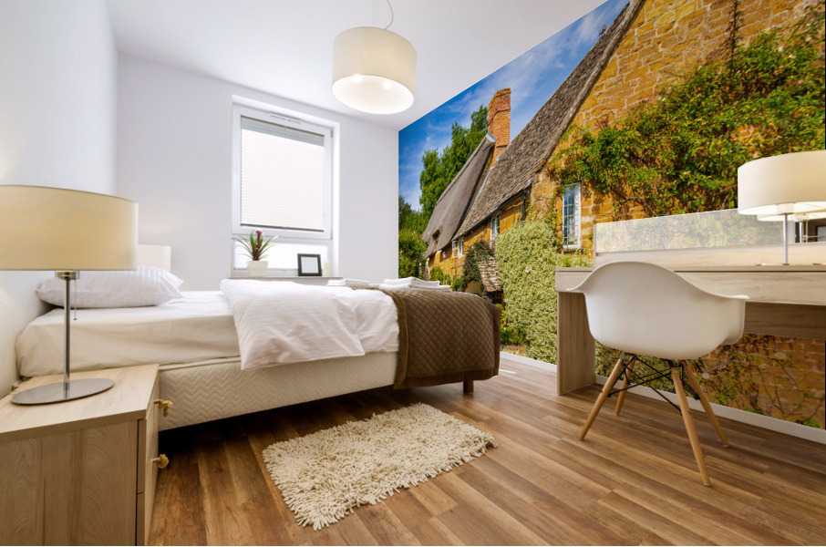 Old cotswold stone house in Ilmington Mural print