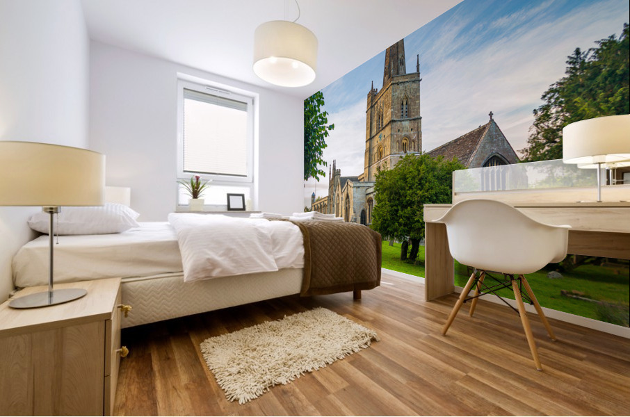 Church and graveyard in Burford in Cotswolds Impression murale