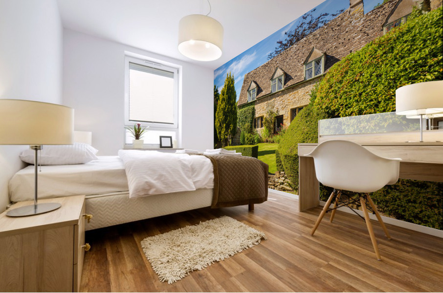 Old cotswold stone house in Icomb Mural print