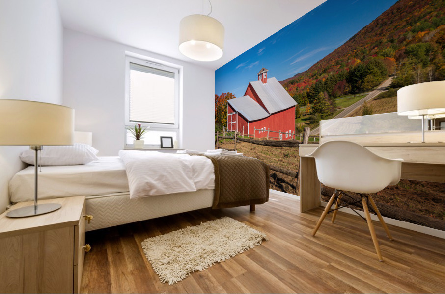 Grandview Farm barn with fall colors in Vermont Mural print