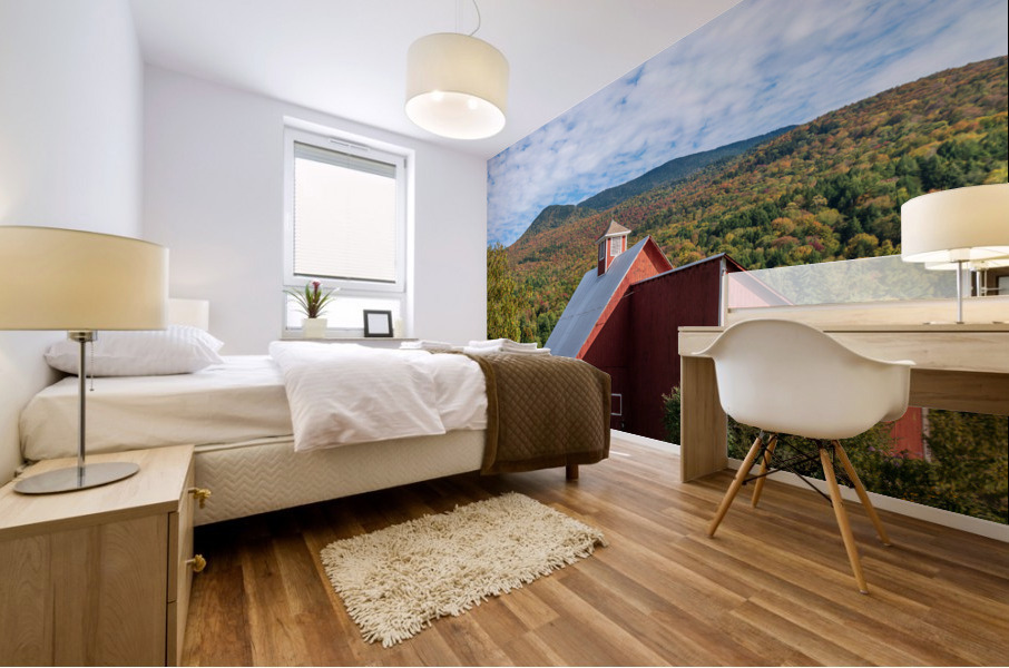 Grandview Farm barn with fall colors in Vermont Mural print