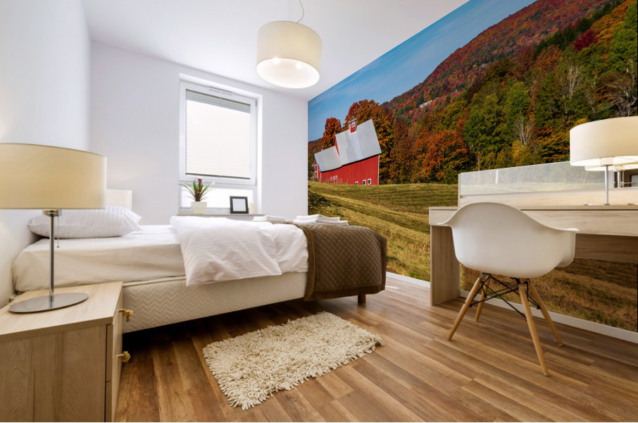 Grandview Farm barn with fall colors in Vermont Impression murale