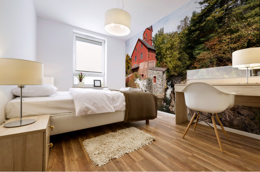 Old Red Mill in Jericho Vermont during the fall Mural print