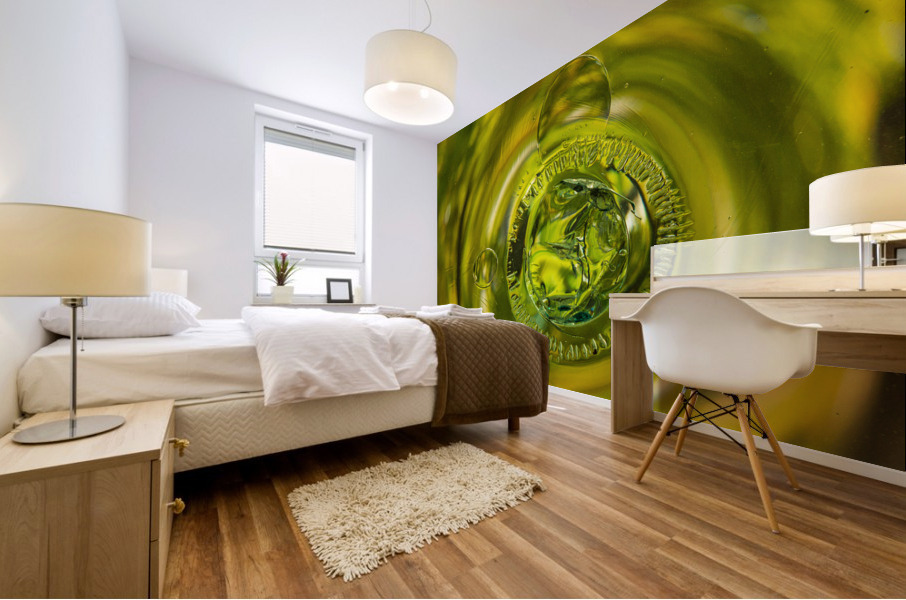 Old crown glass pane reflected warm garden Mural print