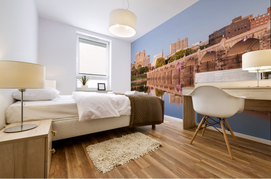 Reflections of Market Street bridge in the Susquehanna river Mural print