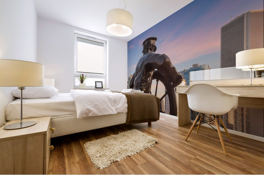 Captain on the Helm statue in Chicago Mural print