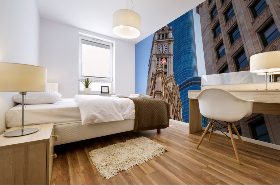 Wrigley building and Trump tower Chicago Mural print
