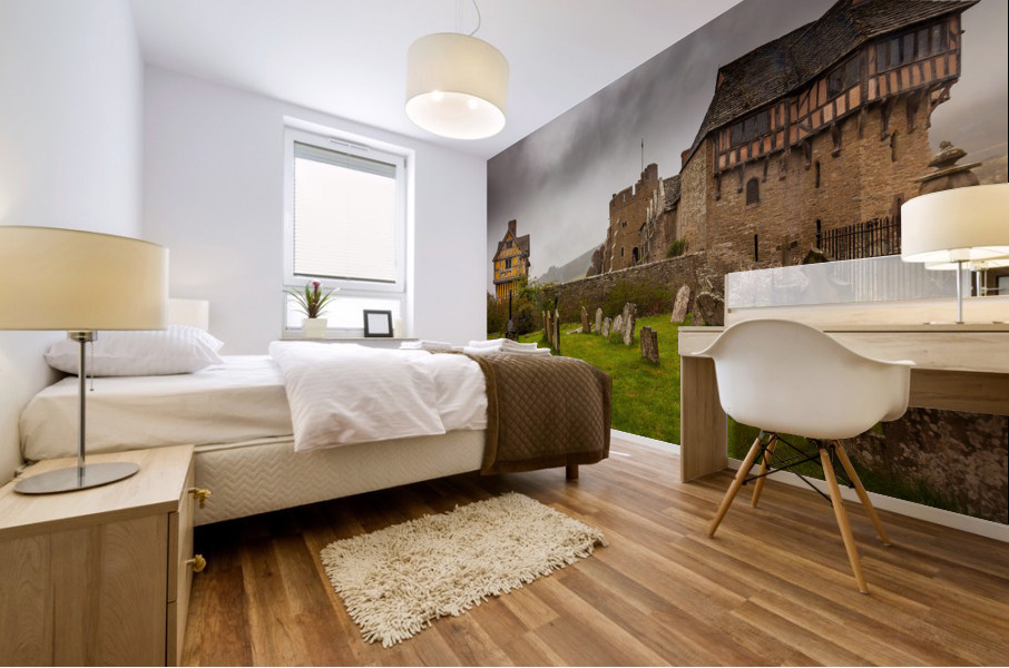 Graveyard by Stokesay castle in Shropshire Mural print