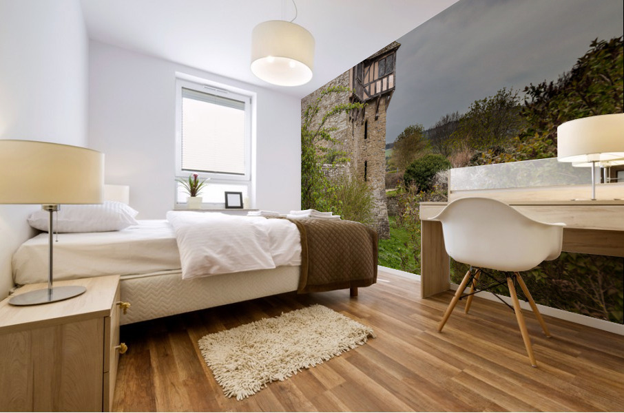 Stokesay Castle in Shropshire on cloudy day Impression murale