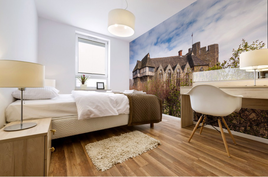Stokesay Castle in Shropshire surrounded by hedge Mural print