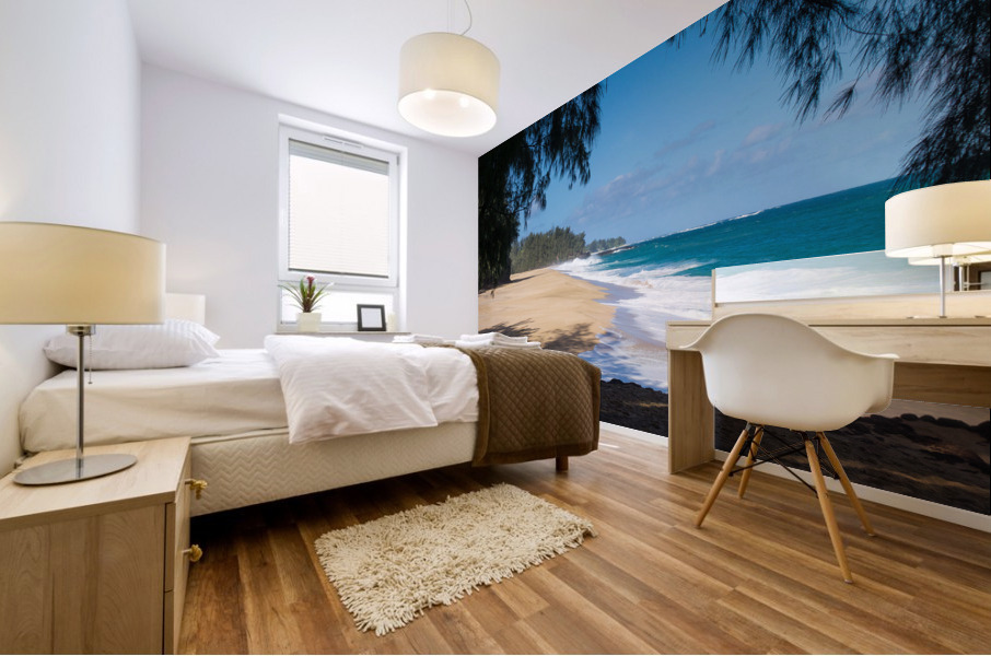 Powerful waves flow onto sand at Lumahai Beach Kauai Impression murale