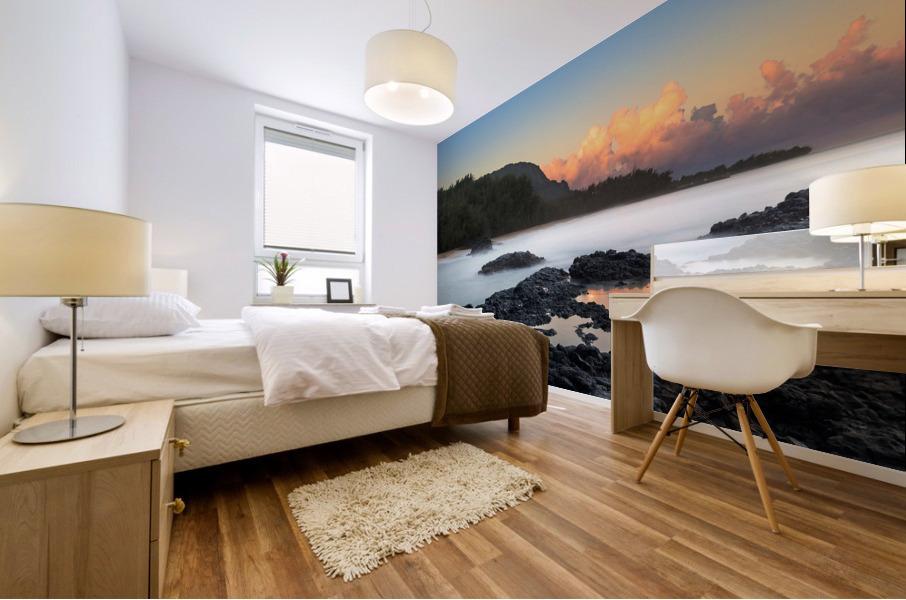 Lumahai Beach Kauai at dawn with rocks Mural print