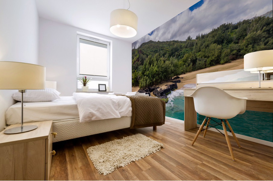 Aerial drone panorama of Lumahai Beach  Mural print