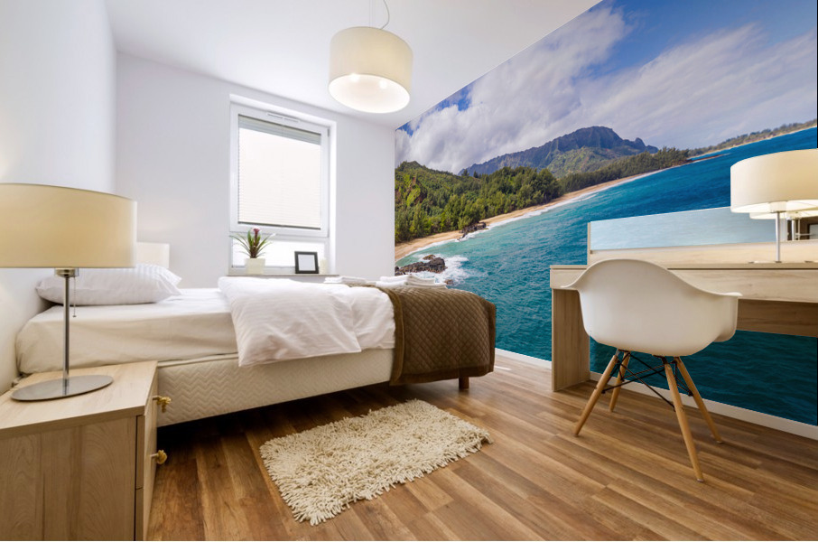 Aerial drone shot of Lumahai Beach  Mural print