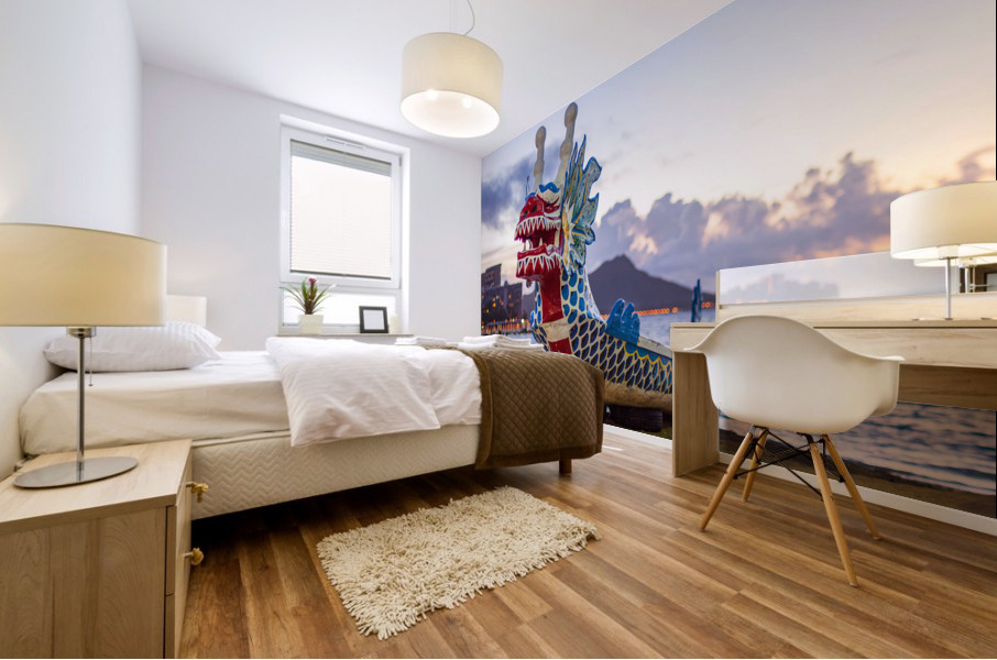 Carved head of dragon canoe Mural print