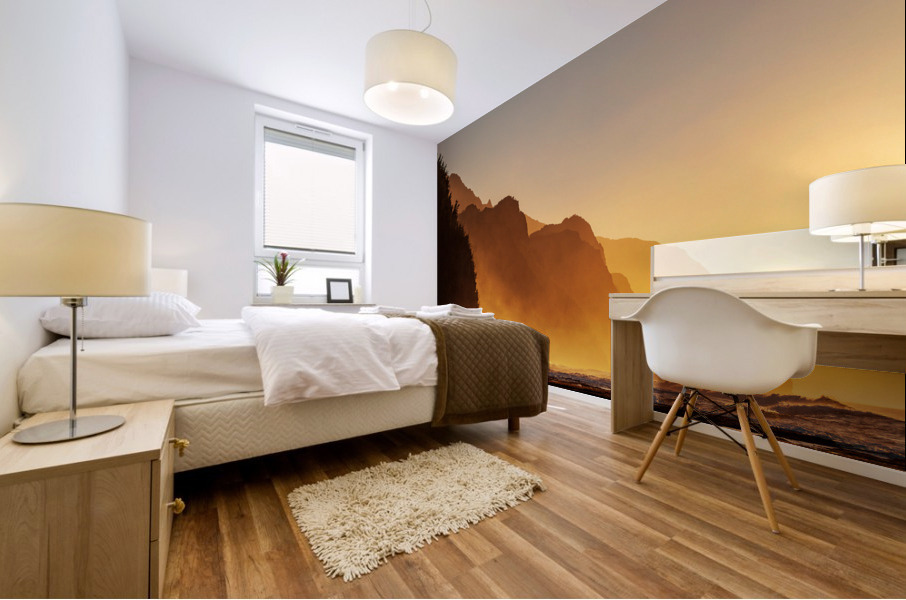 Misty sunset on Na Pali coastline Impression murale