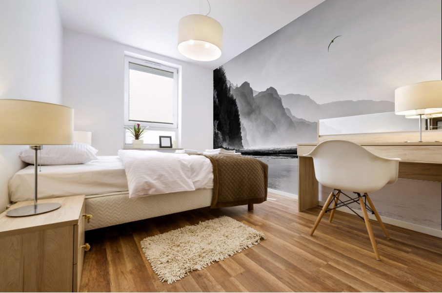 Misty sunset on Na Pali coastline Mural print