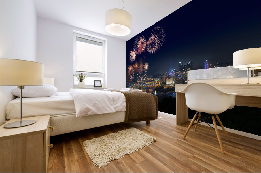 Fireworks over Pittsburgh for Independence Day Mural print
