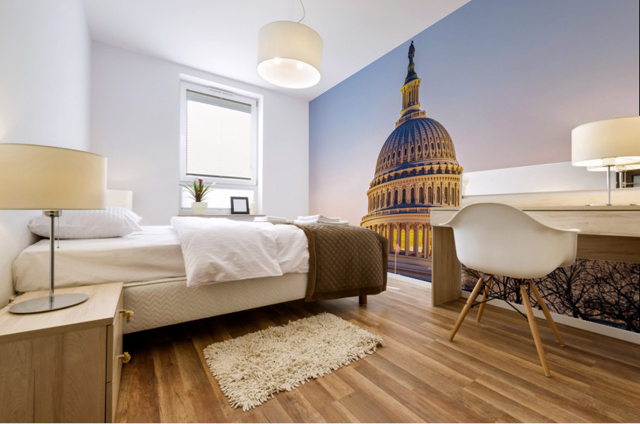 Sunrise behind the dome of the Capitol Mural print