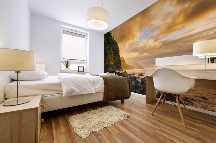 Sunset along Na Pali coast at Kee Beach Mural print