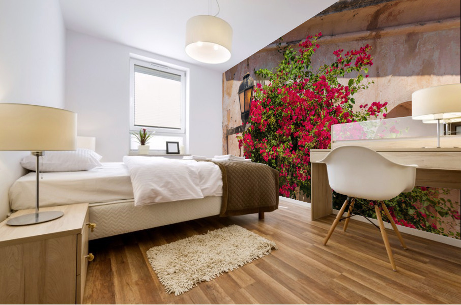 Street lamp in Unesco historical town of Colonia del Sacramento Mural print