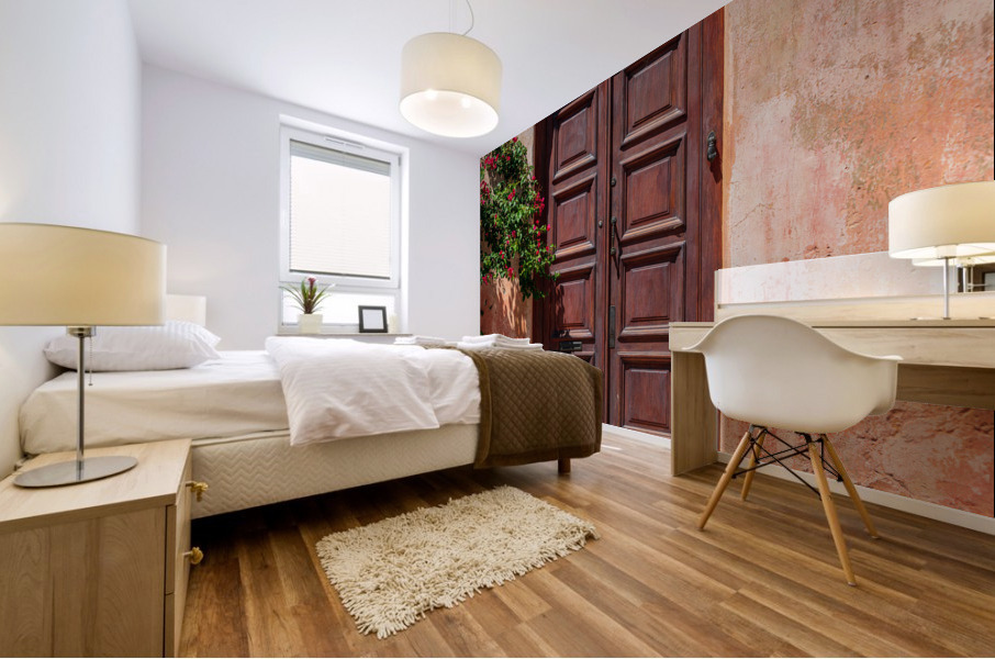 Wooden door in Unesco historical town of Colonia del Sacramento Mural print