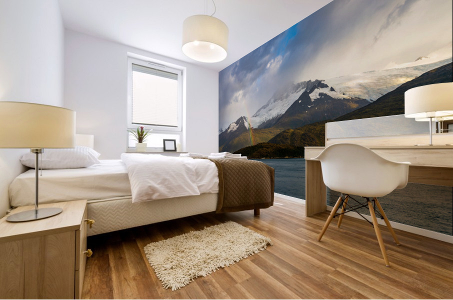 Panorama of Holanda glacier by Beagle channel with rainbow Mural print
