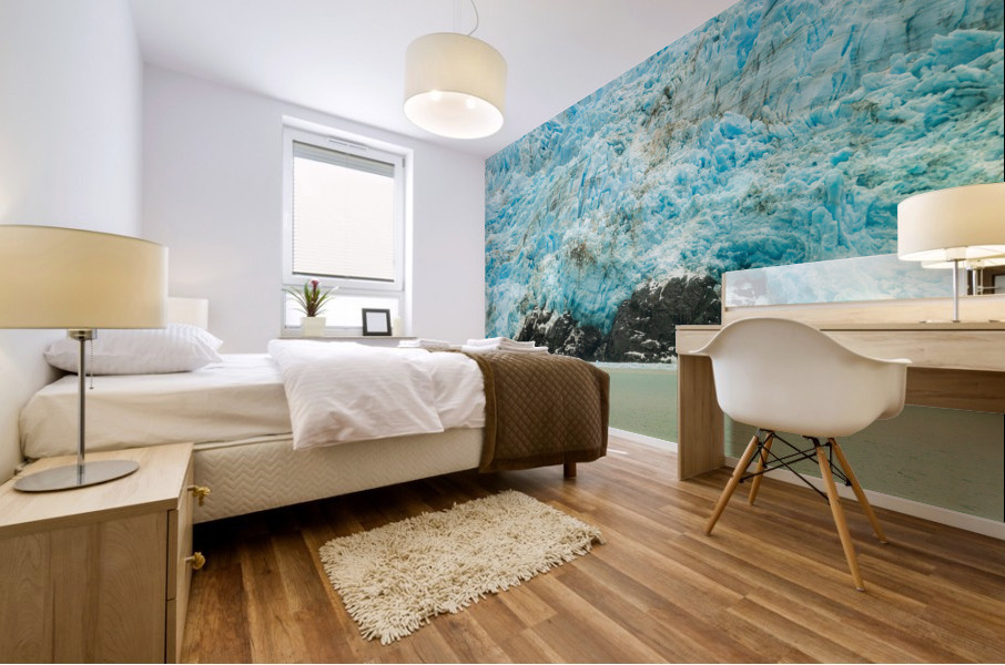 Amalia Glacier towers over large rocks and trees in Patagonia Mural print