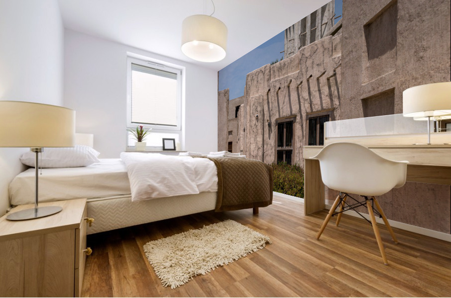 Narrow street in Al Shindagha district and museum in Dubai Mural print