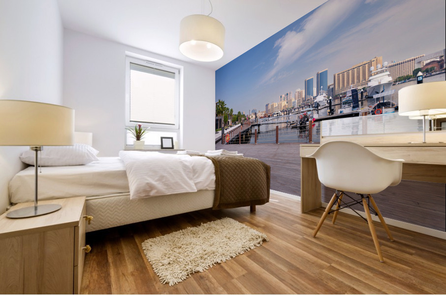 The Creek by Bur Dubai and Al Seef with large docked boats Mural print