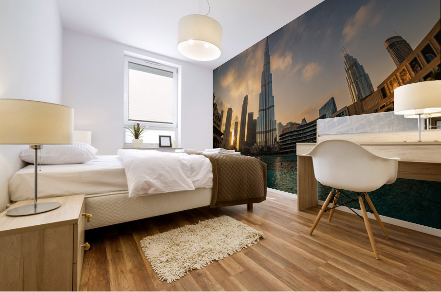 Sunset over the Burj Al Khalifa in Dubai downtown district Impression murale