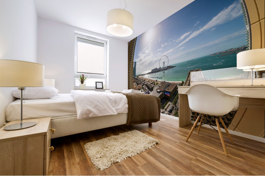 Fisheye view of Dubai observation wheel on Bluewaters Island Mural print