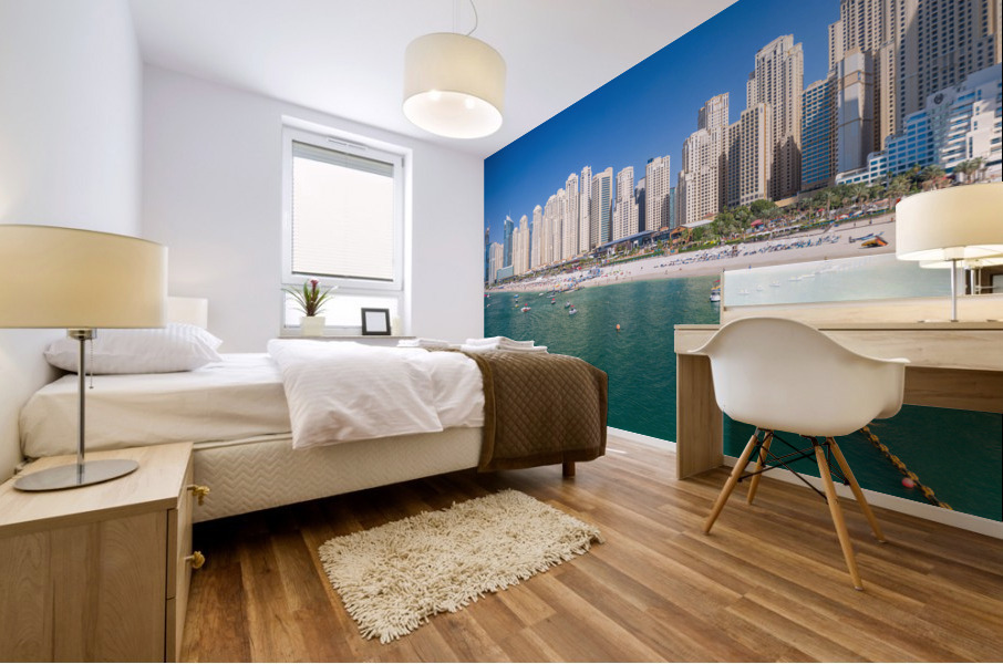 Skyline of hotels in JBR Beach above the sand and oceanfront Mural print