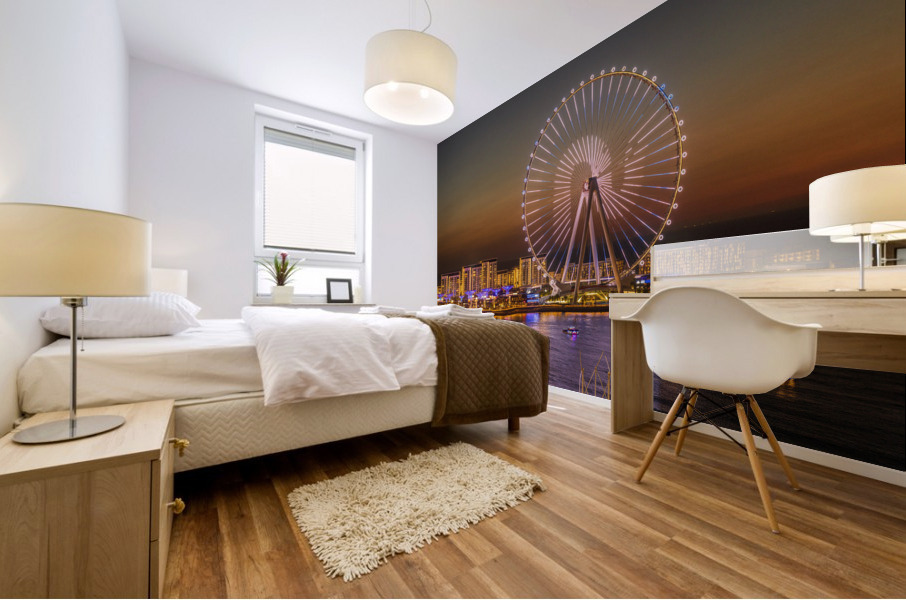 Light show on Ain Dubai observation wheel at sunset Impression murale