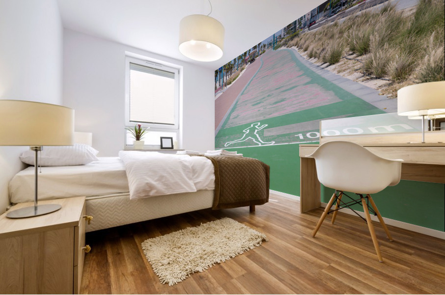 Rubber surface of running track alongside Dubai beach Mural print