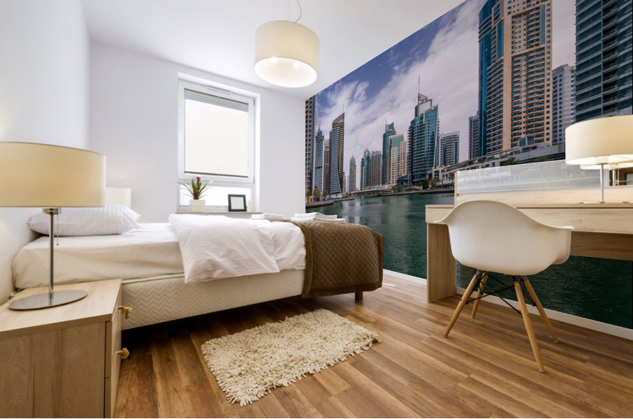 Modern buildings crowd the waterfront at Dubai Marina UAE Mural print
