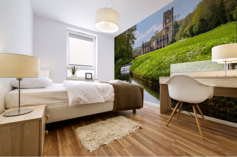 Springtime at Fountains Abbey ruins in Yorkshire England Mural print