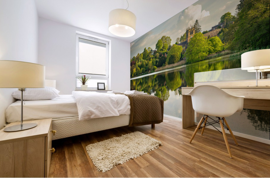 Panorama across the Mere to the town of Ellesmere in Shropshire Impression murale