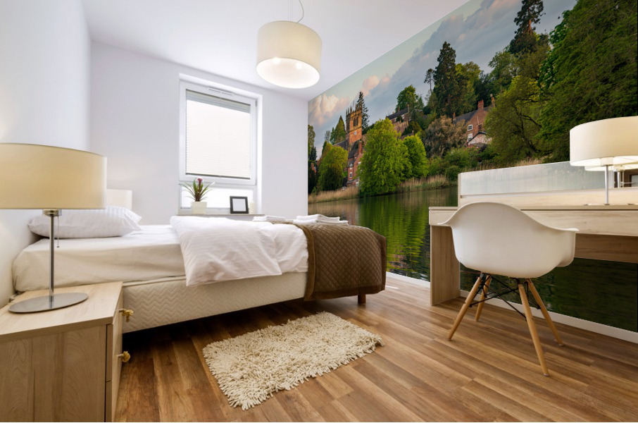 View across the Mere to the town of Ellesmere in Shropshire Mural print