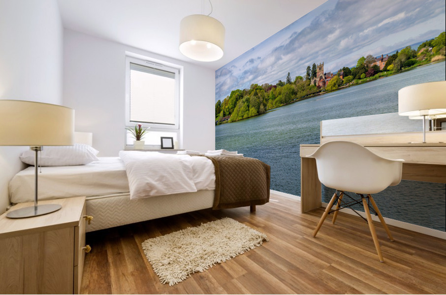 View across the Mere to the town of Ellesmere in Shropshire Mural print