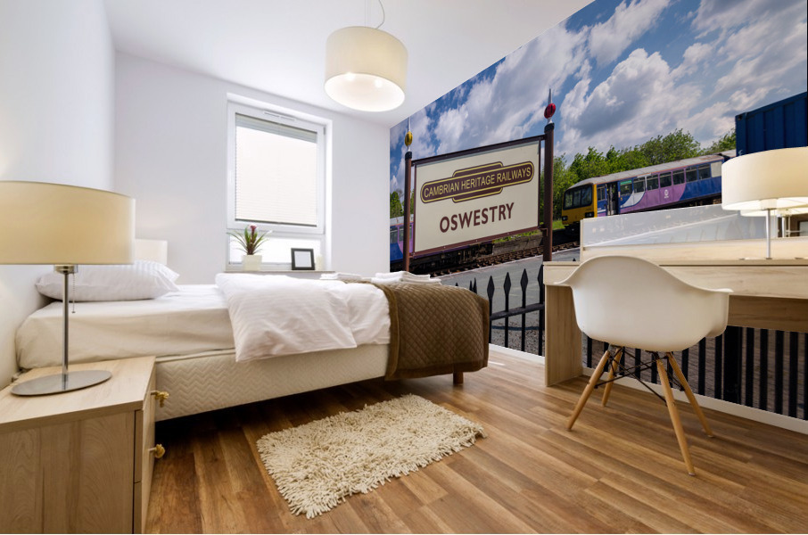 Oswestry railway station sign in Shropshire Mural print