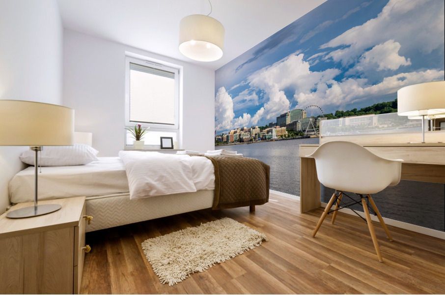 Dramatic clouds above National Harbor in Maryland near Washingto Mural print