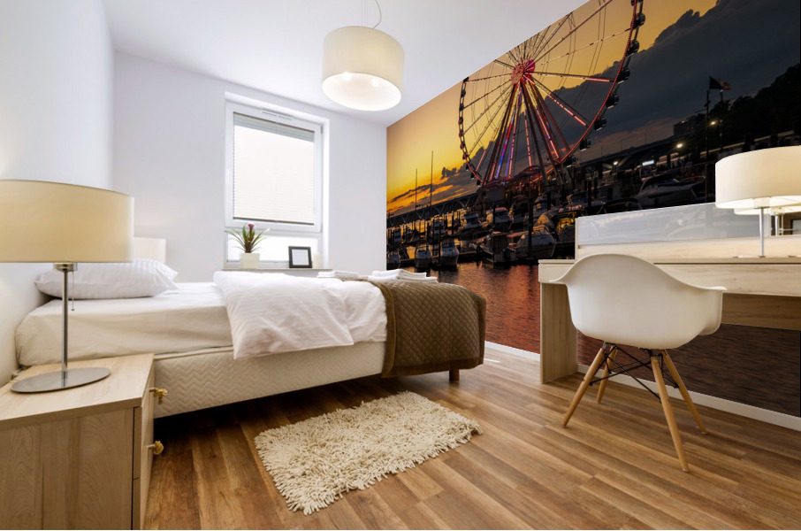 Ferris wheel at National Harbor at sunset Impression murale