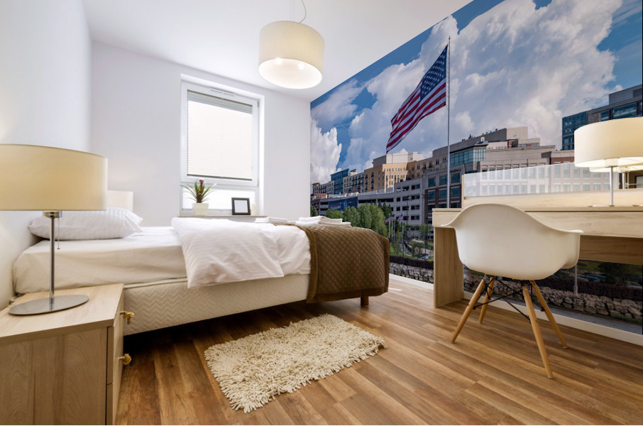 USA Flag flying at National Harbor in Maryland near Washington D Impression murale